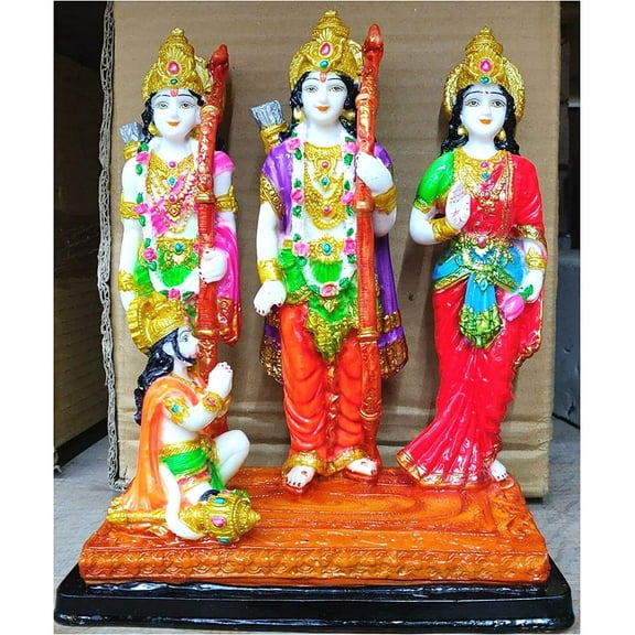 Ramdarbar Statue Ram Sita Laxman Hanuman Sculpture Hindu God Statue Ram Darbar Murti Resin Ram Family Figure Spiritual Religious Vastu Pooja Gift Indian Home Temple Decor - AtoZ India Cart