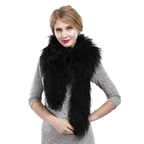 Women Real Mongolian Lamb Scarf Winter Warm Curly Long Neck Warmer Party Outdoor