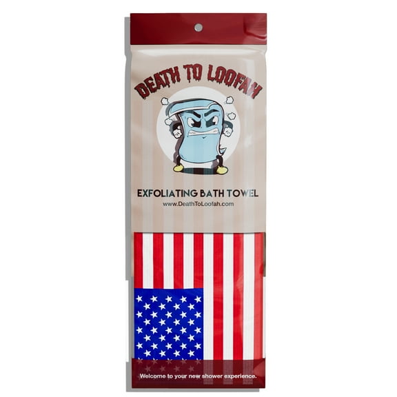 Death To Loofah Exfoliating Shower Towel - Extra Long Exfoliating Washcloth for Men and Women - Quick Drying Nylon Towel for All Skin Types - Exfoliating Body Scrubber Cloth for Shower - American Flag