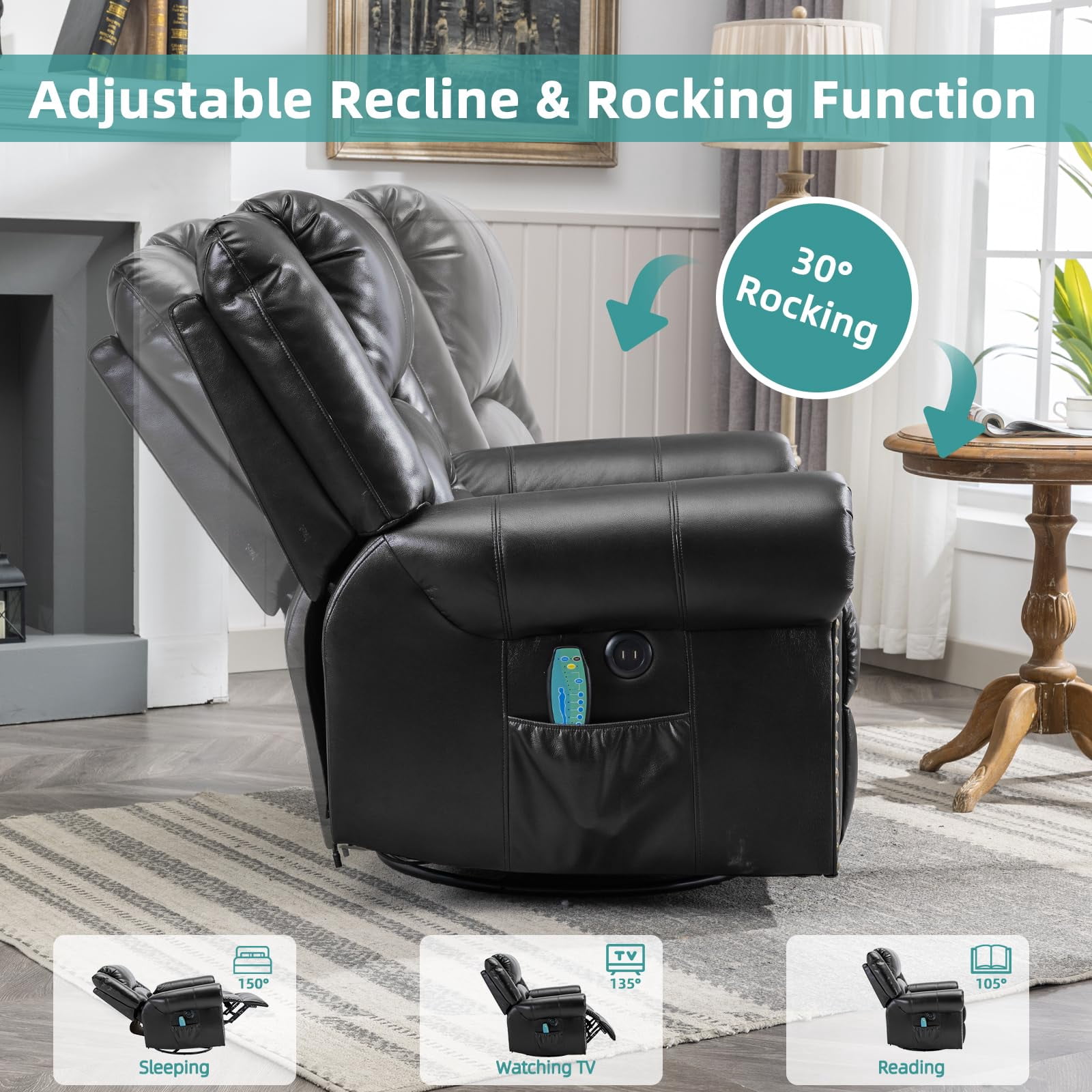 MEETWARM Massage Recliner with Heat and Vibration, Black