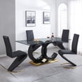 thumbnail image 6 of 70" Modern Glass Dining Table for 6, Rectangular Tempered Glass Top & OC Shape Glossy Wood Frame & Metal Base for Dining Room, Home Office, Meeting, 6 of 6