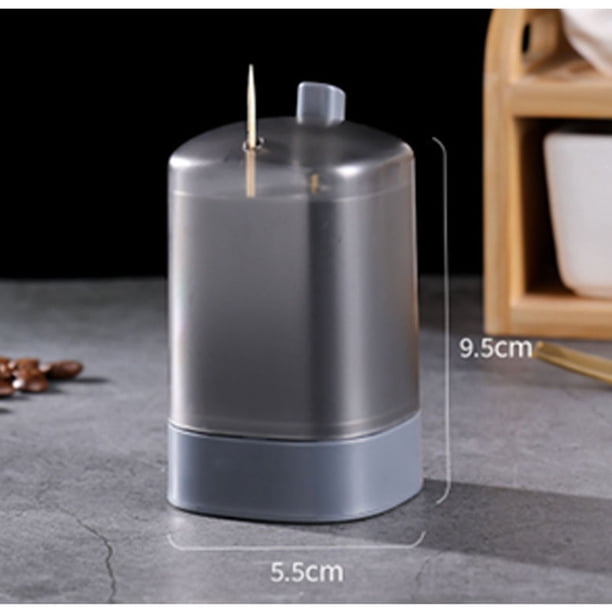 Caja automática para palillos de dientes, botella desmontable emergente automática, caja de almacenamiento para palillos de dientes con ventana transparente para el hogar, restaurante, gris claro