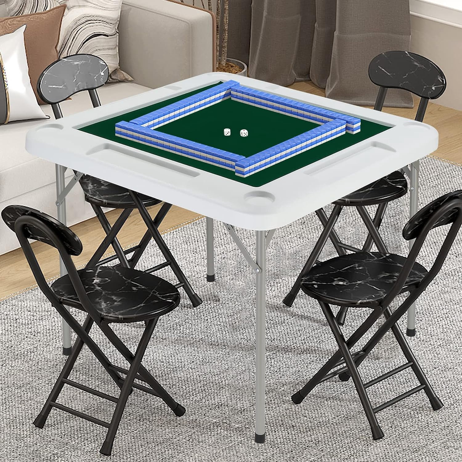 PEXMOR Foldable Multifunctional Square Gaming Table With Cup Holders For Mahjong Poker Game & Dice Game 4 Player, 34"