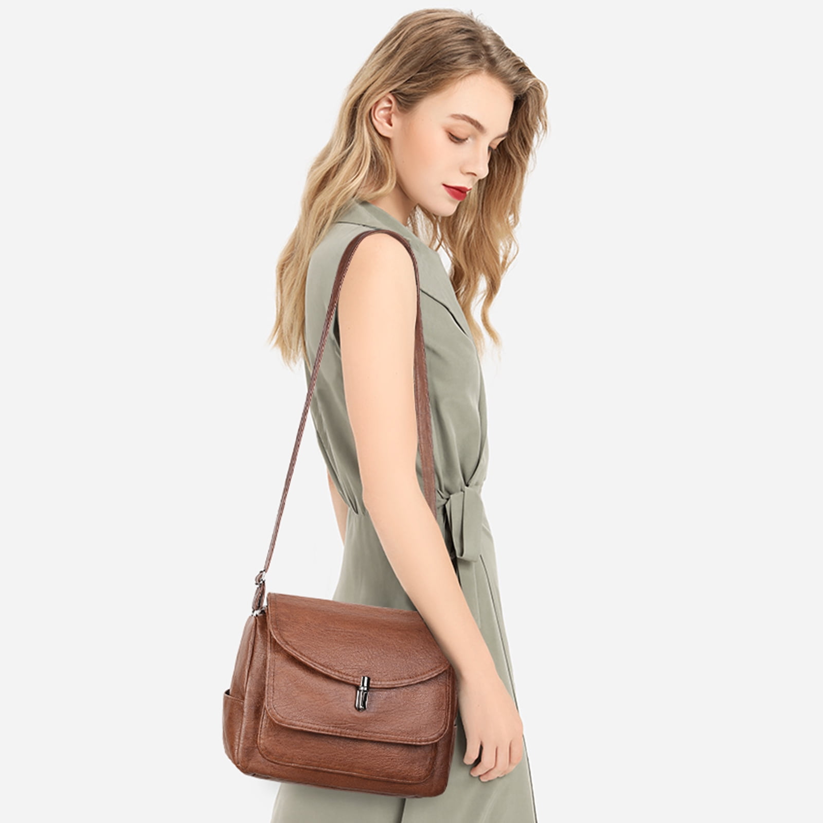 SENDEFN Crossbody Purses for Women Trendy Soft Leather Medium Handbags and Multi Pocket Shoulder Bag