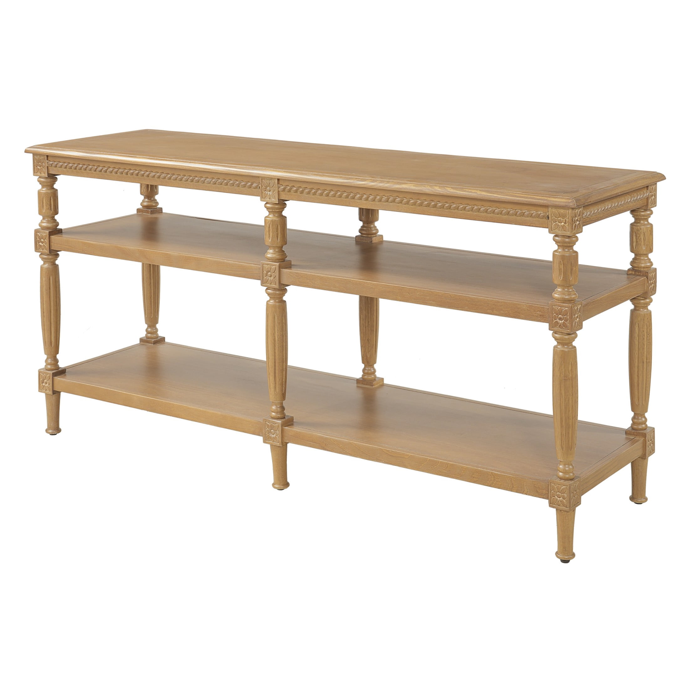 Christopher Knight Home Vintage 3-Tier Wood Console Table, 59" Farmhouse Open Storage Sofa Table, Natural