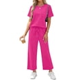 thumbnail image 4 of Two Piece Sets for Women Casual Summer Travel Vacation Outfits Short Sleeve Tops Wide Leg Pants Lounge Sets, 4 of 9