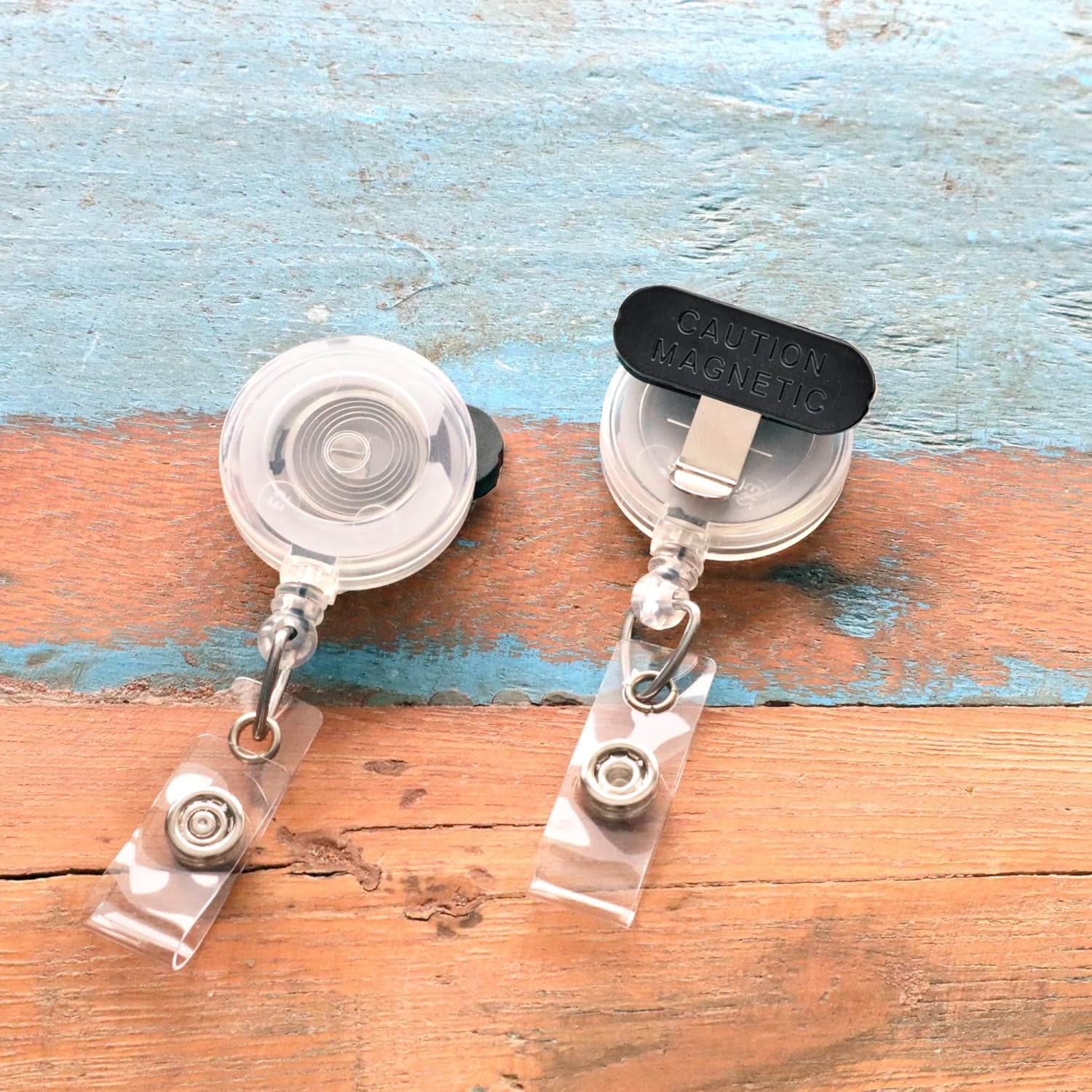 2 Pack - Magnetic Name Badge Holder Retractable Badge Reel with Magnet Back - Retracting Magnetic Badge Lanyard ID Holder for Magnetic ID Badge Holder for Shirt or Suit Lapel Work Badges (Clear)