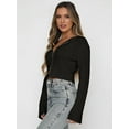 thumbnail image 3 of Womens Fall Trendy Double Zip Up Long Sleeve Soft Knit Light-Weight Cropped Cardigan Sweaters Black XL, 3 of 5