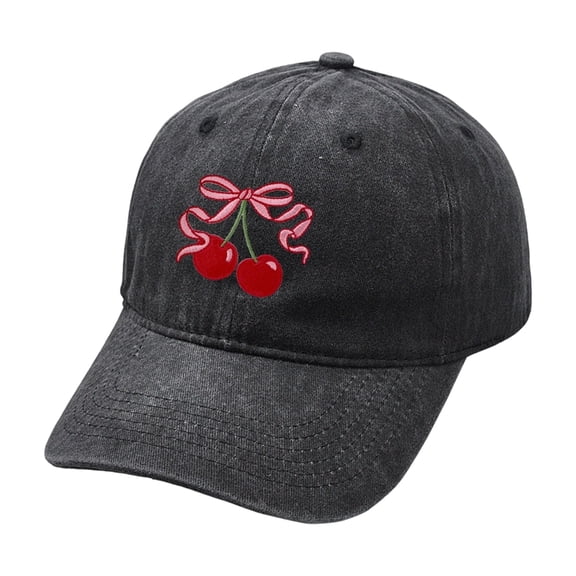 lanema Fashion Bowknot Cherry Print Hat Adjustable Baseball Hat for Women Everyday Wear