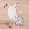 thumbnail image 2 of Utoimkio Toddler Baby Girls Summer Outfits Romper Tops & Drawstring Shorts Sets 2Pcs Cute Baby Summer Lounge Clothes with Headband, 2 of 9