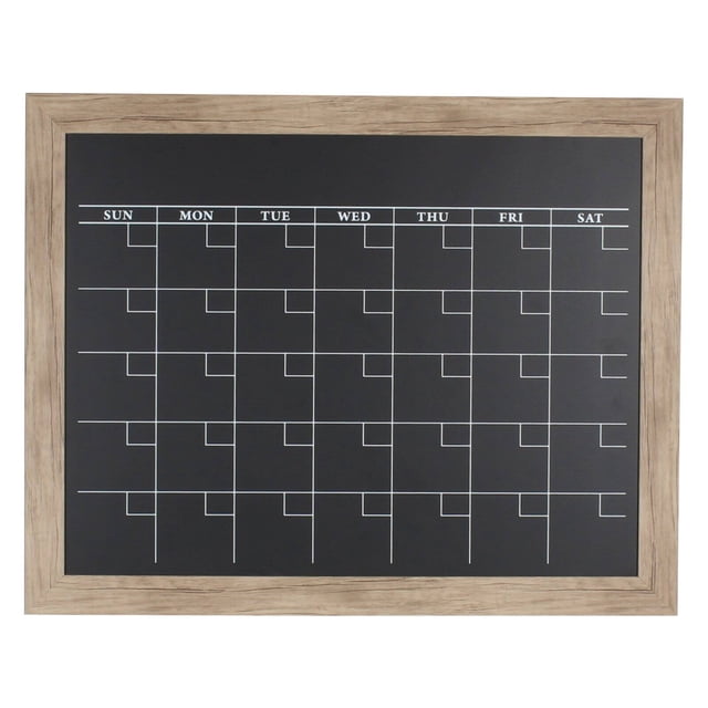 DesignOvation Beatrice Framed Magnetic Chalkboard Monthly Calendar, 23x29, Rustic Brown