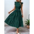 thumbnail image 6 of Women'S Ruffle Sleeve Stand Collar Maxi Dress A-Line Hem Ruffled Summer Casual Belted Dress Dark Green S, 6 of 9