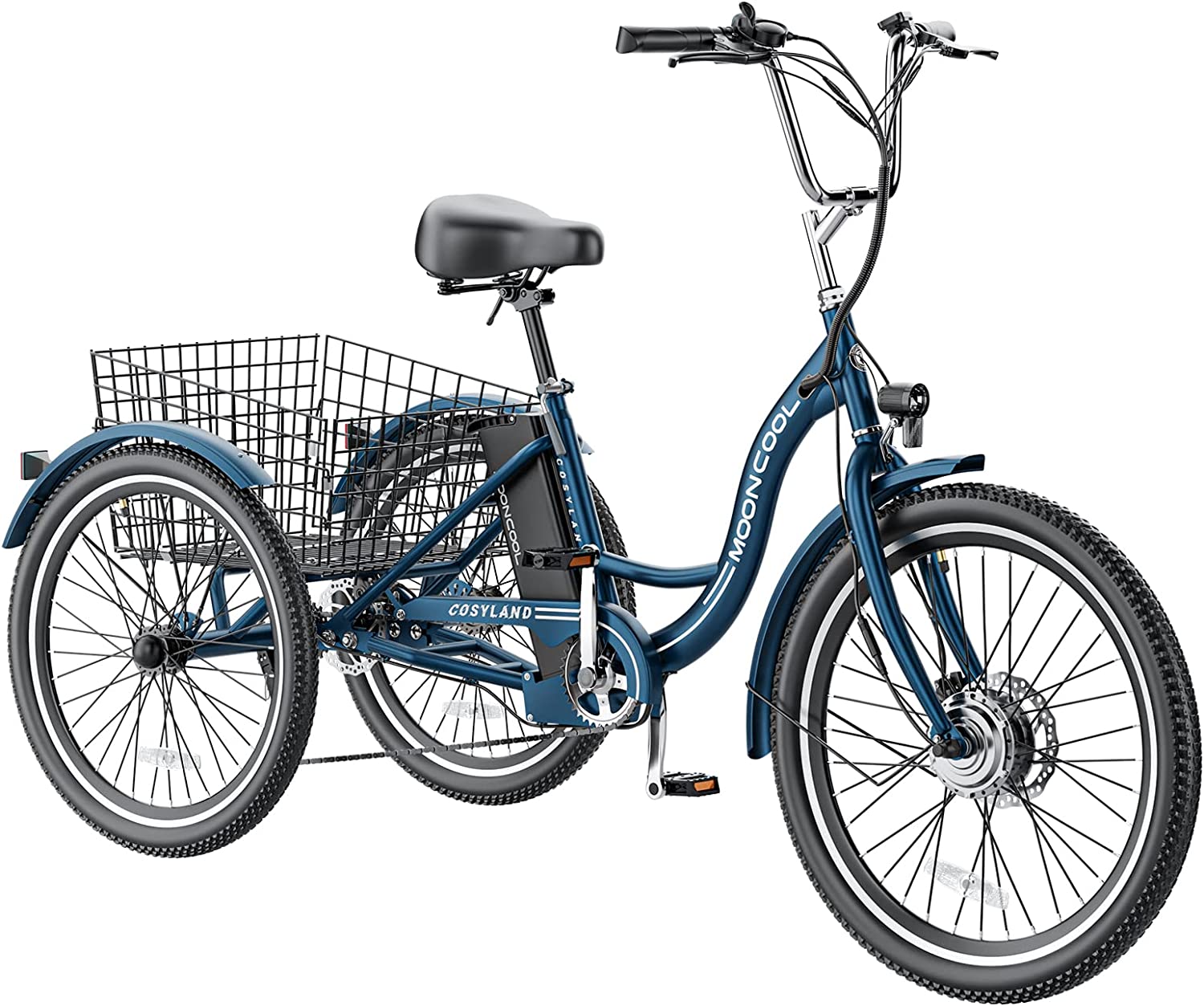 MOONCOOL 350W Motorized Electric Trike, 7 Speed 3 Wheel Electric Bicycle with 36V 10.4Ah Lithium Battery UL Certified, 24"/26" Electric Tricycle for Adults with Rear Basket