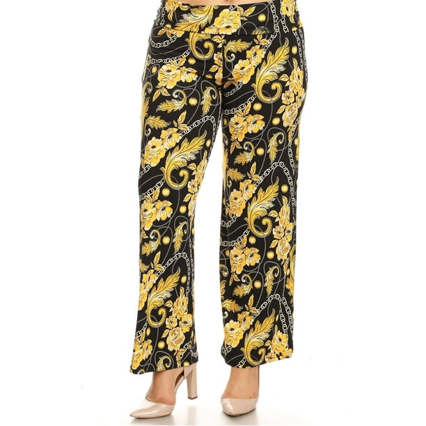 White Mark White Mark Women's Plus Size Gold Flower Palazzo Pants