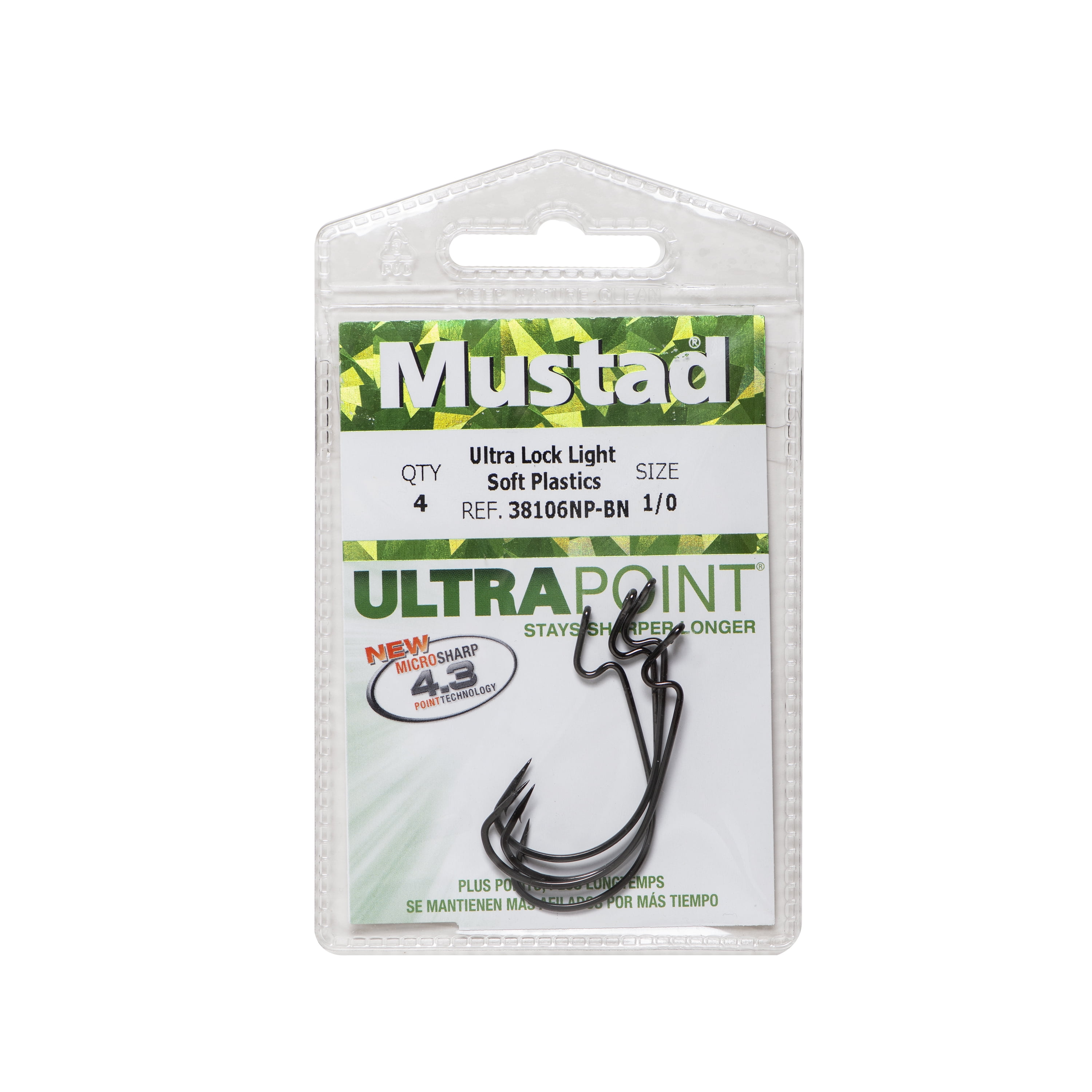 Mustad Light Wire Ultra Lock Soft Plastics Hook (Black Nickel) - Size: 2/0 4pc