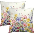 thumbnail image 2 of Spring Watercolor Flowers Throw Pillow Cover 20x20 Inch Pack of 2 Floral and Leaves and Butterfly Cushion Pillow Case Square Cotton Flower Pillowcase for Spring Party Bed Sofa Home Car Bedroom Outdoor, 2 of 6