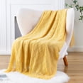 thumbnail image 5 of Mustard Throw Blanket for Couch,Gold Yellow Knit Throw with Fringe,Outdoor Throw ,50"x60", 5 of 9