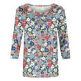 thumbnail image 5 of Nrmvnmi Womens 3/4 Length Sleeve Cotton Tops Casual Floral Print Round Neck Summer Tops Loose Fit Elastic and Lightweight Blouse For Women, 5 of 5