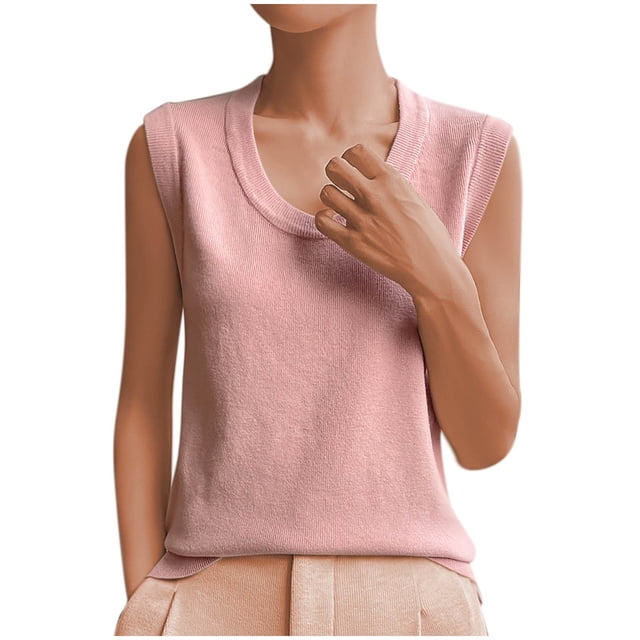 Plebaso Ribbed Tank Tops for Women Crew Neck Sleeveless Knit Shirts Solid Color Loose Summer Casual Tops