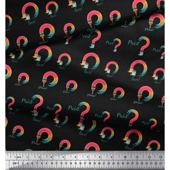 Soimoi Black Crepe Silk Fabric Text & Paint Brush Art & Craft Print Sewing Fabric Yard 42 Inch Wide