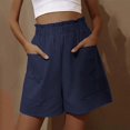 thumbnail image 2 of MIXUE Shorts For Women Summer Solid Color Elastic Waist Fashion Linen Loose Pockets Casual Plus Size Womens Shorts Holiday Wear,Blue,XL, 2 of 5