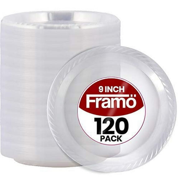 9 Inch Disposable Clear Plastic Plates In Bulk By Fnamo for Party and Dinner,And For Any Occasion, Microwaveable, BPA-Free BBQ, Travel, and Events (120 Count)