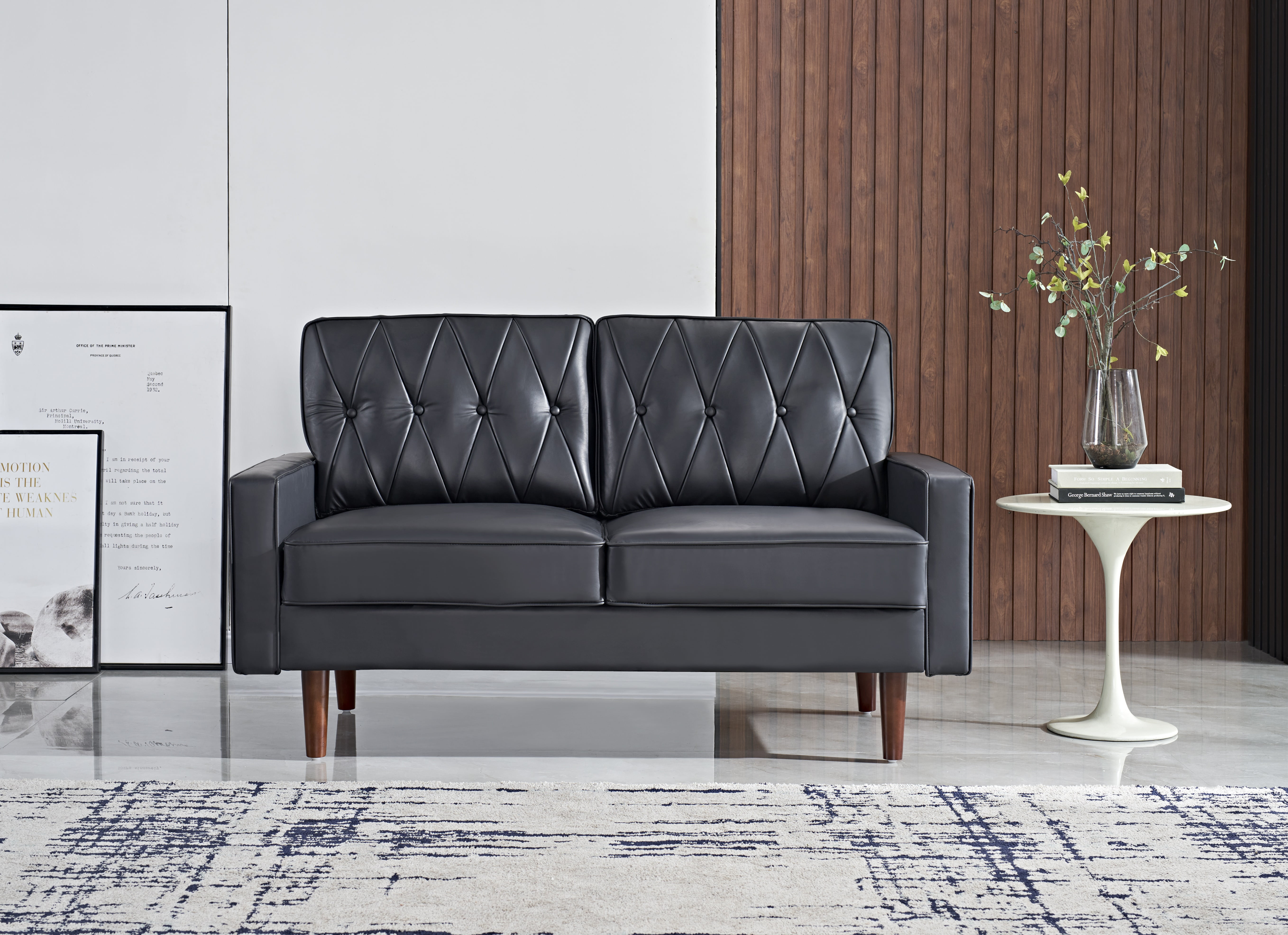 US Pride Furniture Acire Faux Leather Cushion Back 2Pcs Living Room Set, Black
