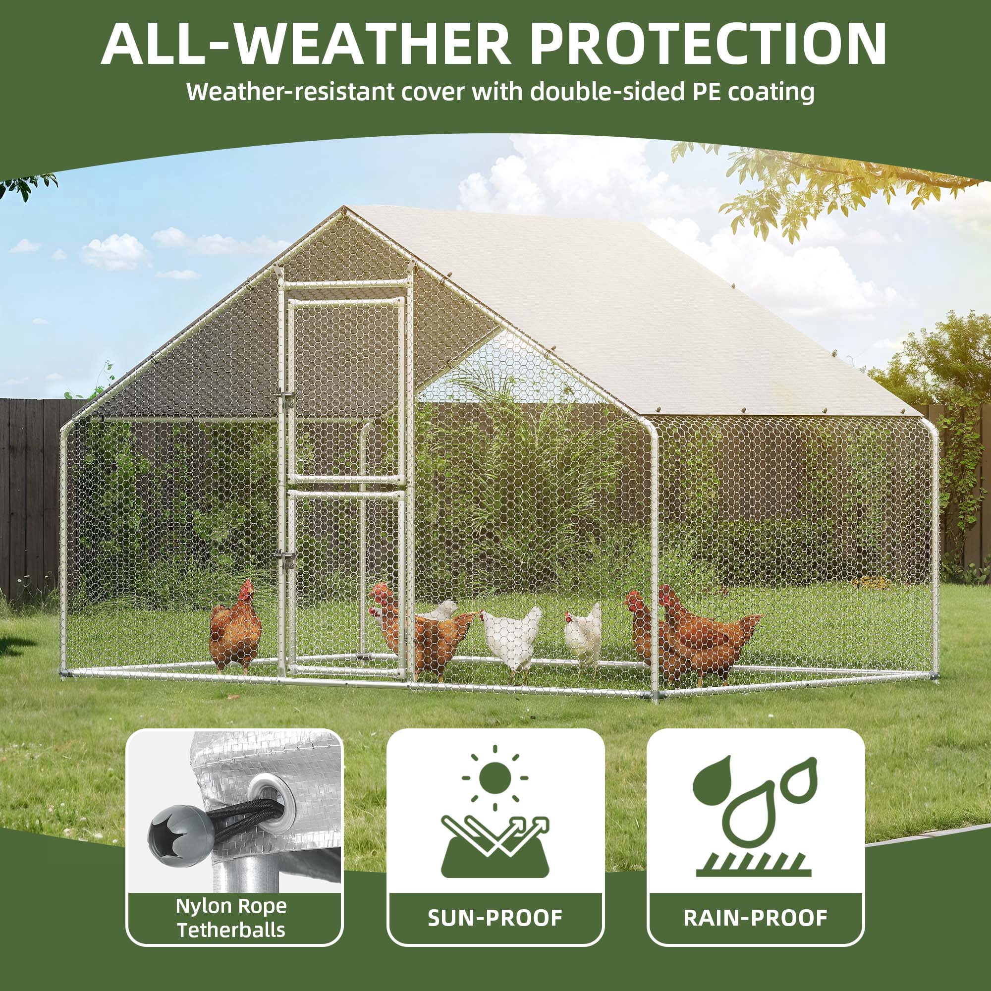 Uforic Large Chicken Coop Metal Chicken House/Pen for 10-15 Chickens Rabbits Duck Poultry Cage, Walk-in Chicken Run with Waterproof Cover for Backyard Farm