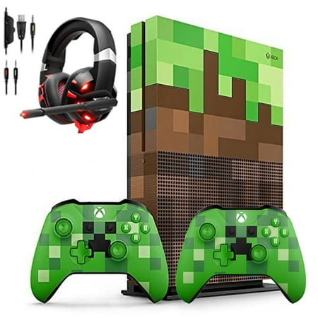 Pre-Owned Microsoft 23C-00001 Xbox One S Minecraft Limited Edition 1TB Gaming Console with 2 Controller Included BOLT AXTION Bundle (Refurbished: Like New)
