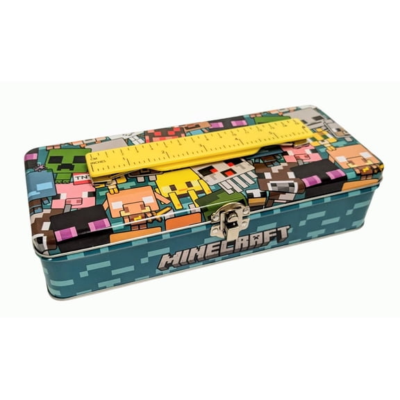 Tin Box Company Large Storage Box with Ruler Handle, Minecraft