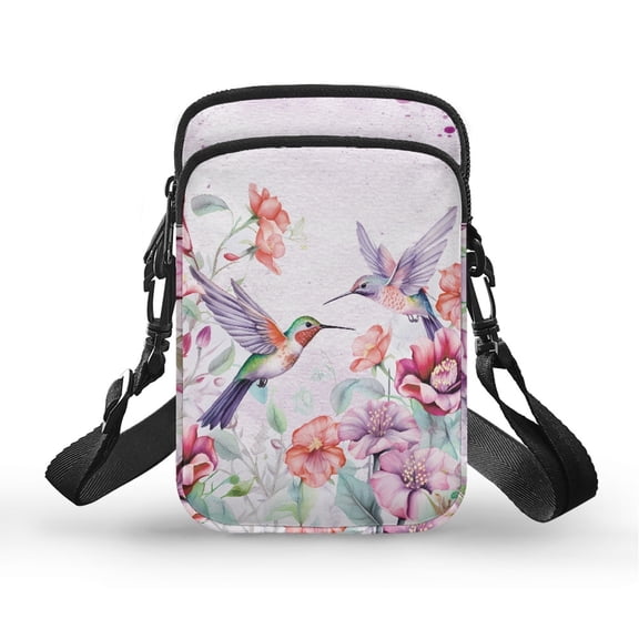 HELLHERO Floral Hummingbird with Zipper Closed Adjustable Crossbody Bag for Adults Travel, Outdoor and Daily Use Women Messenger Bag Polyester 4.33"x1.97"x7.09"