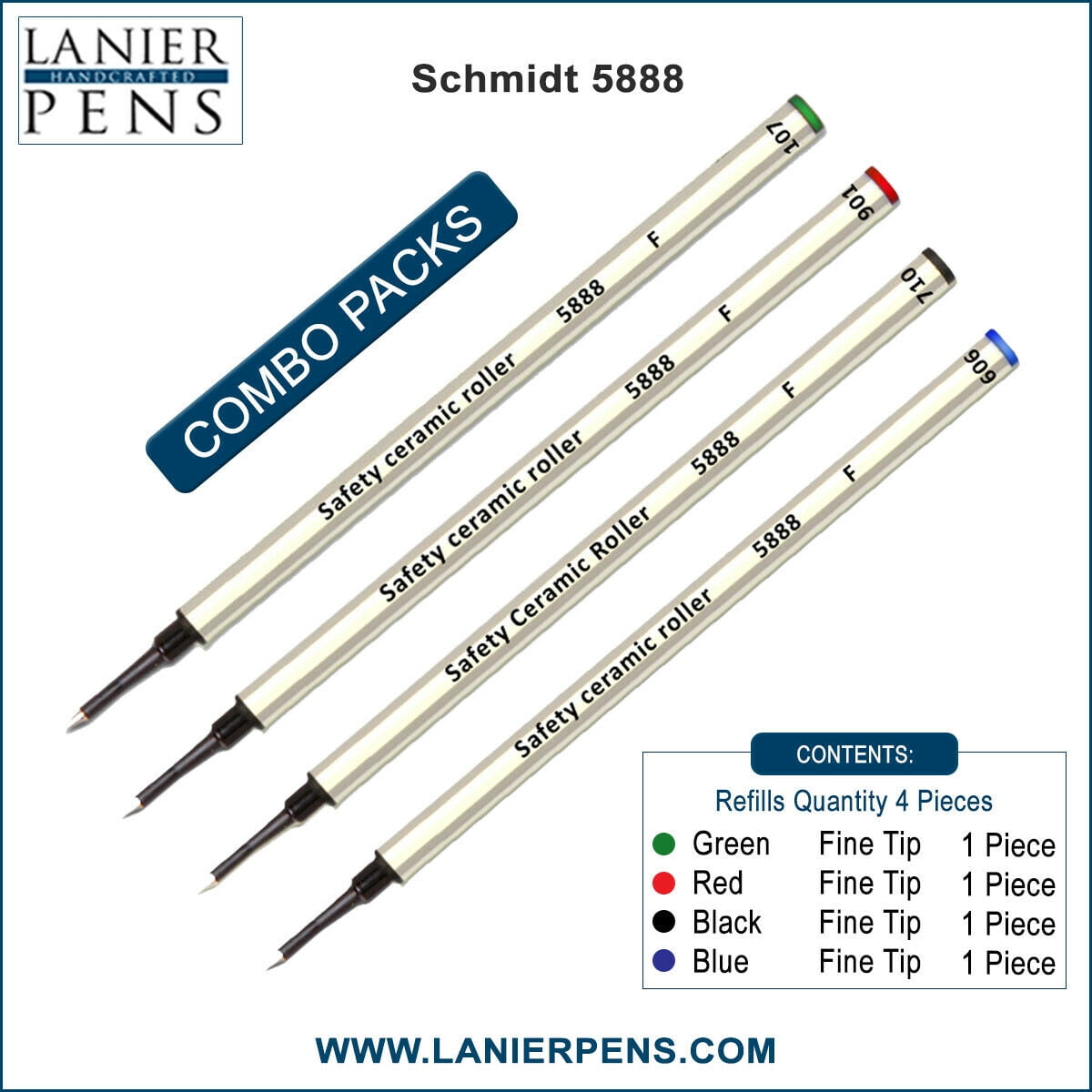 4X Schmidt 5888 F Safety Ceramic Rollerball Metal Refill Green/Red