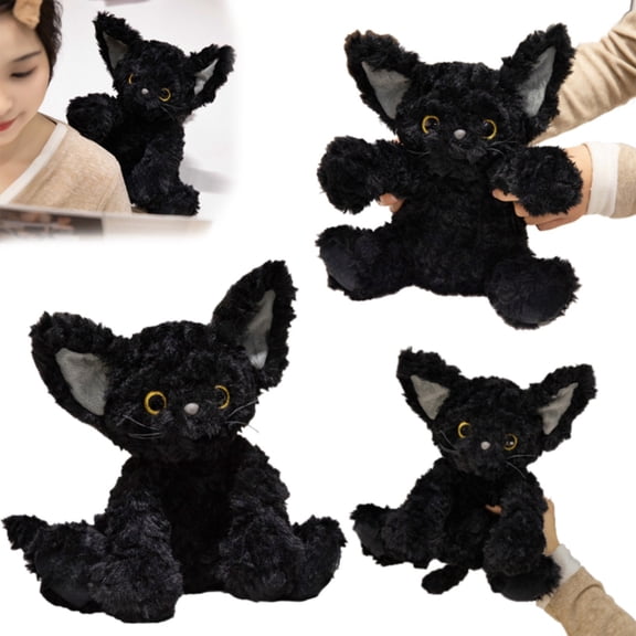 Goowood Black Cat Plush Stuffed Animals 11.8 Inch Cute Cat Plushies Soft Cat Pillow Toy for Kids Boys New Year Gifts Cuddly Companion