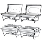Chafing Dish Buffet Set 4 Pack: TINANA 8QT Stainless Steel Chafing Dishes for Buffet, Chafers and Buffet Warmers Sets for Parties, Events, Wedding, Camping, Dinner