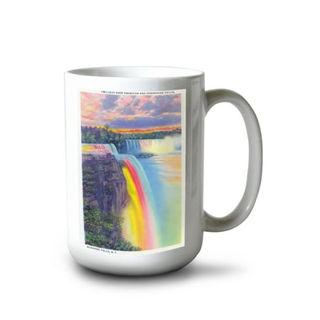

15 fl oz Ceramic Mug Niagara Falls New York American and Horseshoe Falls at Dusk Dishwasher & Microwave Safe