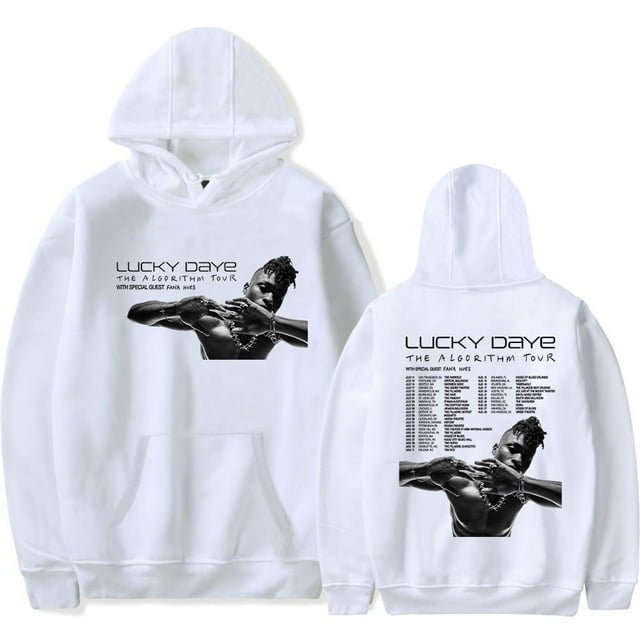 Lucky Daye The Algorithm Tour Merch Chandail à Capuchon Poches Cordon de Serrage Sweat à Capuche Unisexe Vêtements de Mode, Blanc, 4TG