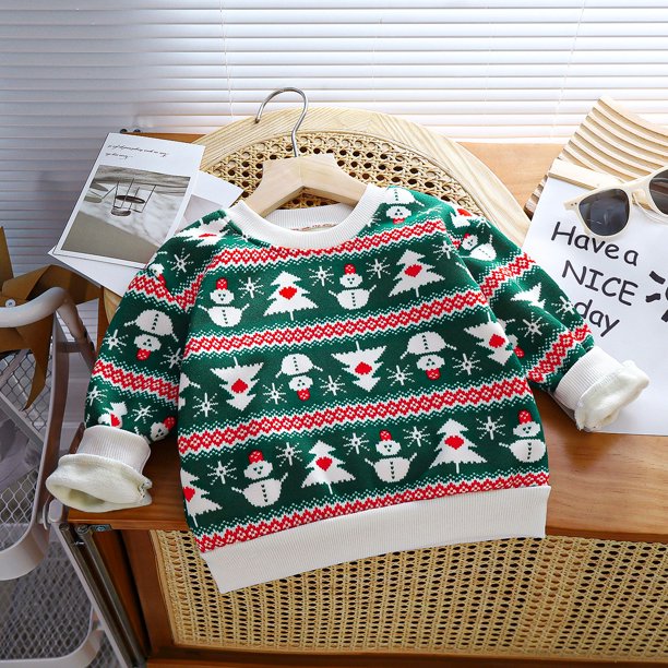 Kids Sweater Autumn Winter Plush Velvet for Thicken Printed Sweatshirts Casual Children Clothing Pullover OutwearChristmasGifts