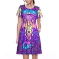 thumbnail image 1 of Balery Elephant in Tribal Style Vestidos sueltos de manga corta para mujer, vestidos de verano 2025, vestidos casuales de corte A con vuelo., 1 of 6