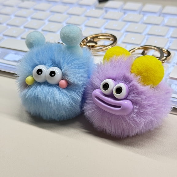 2-Pack Party Favors Keychains - Cute Fuzzy Keychains for Kids' Birthday Parties, Goodie Bag Fillers,soft and fluffy material lovely designs, suitable for home decor or daily use, a fun gift choice