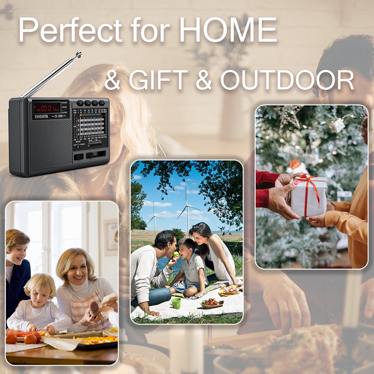 XHDATA D368 Portable Shortwave AM/FM (MW)/SW 12-Band DSP Stereo Radio, MP3 Player, Wireless Bluetooth Speaker with Rechargeable Battery, Multimedia Speaker, Supports Micro SD Card and USB Flash Drive