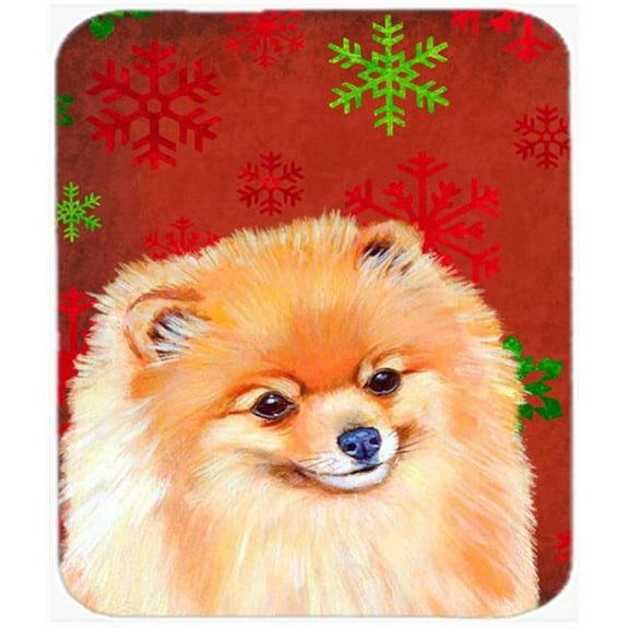 Pomeranian Red And Green Snowflakes Christmas Mouse Pad, Hot Pad Or Trivet - 7.75 x 9.25 In.