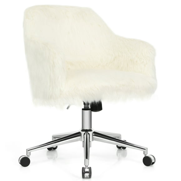 Costway Faux Fur Swivel Office Chair Adjustable Task Chair Fluffy Vanity Chair