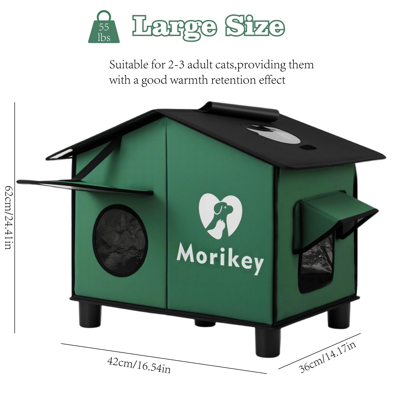 Outdoor Heated Cat House in Winter,Insulated Weatherproof Outdoor Cat Shelter with Heated Pad, Elevated Base & Safe Escape Door,Warm Kitty House for Feral or Stray Cats, 14.1"x16.5"x24.4"