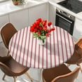 thumbnail image 2 of Stripes Round Fitted Table Cover Modern Art Red Beige Waterproof Table Cloth with Elastic Edge Wipeable Tablecloth for Picnic Camping Party Fits 36"-44" Diameter, 2 of 8
