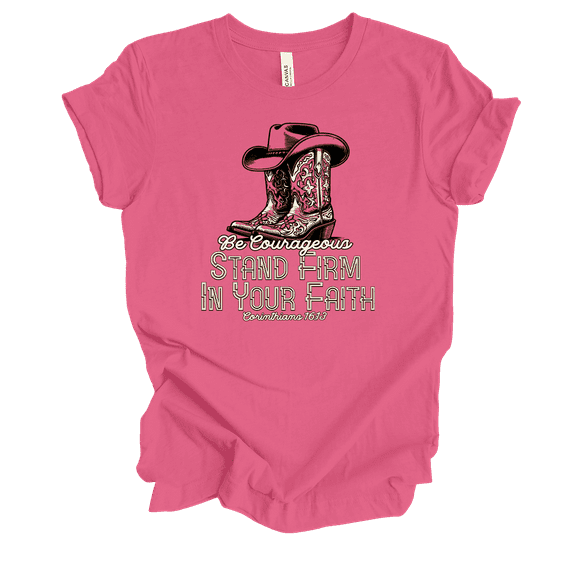 Trenz Shirt Company Fear Not Stand Firm In Your Faith Corinthians 16:13 Womens Christian Short Sleeve T-shirt-Charity Pink-4xl