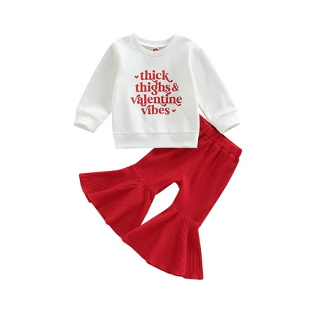 

Baby Girls Trousers Outfits Valentine s Day Letter Print Long Sleeve Sweatshirt and Casual Flare Pants Set