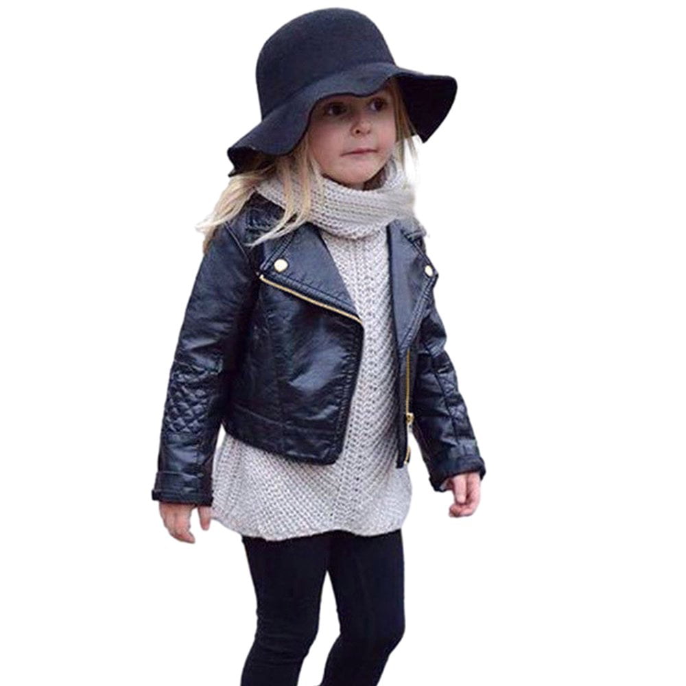 9M 6T Girls Motorcycle Faux Leather Coats for Toddler Baby Oblique Zip up Outwear Infant Lapel PU Leather Moto Jacket Walmart
