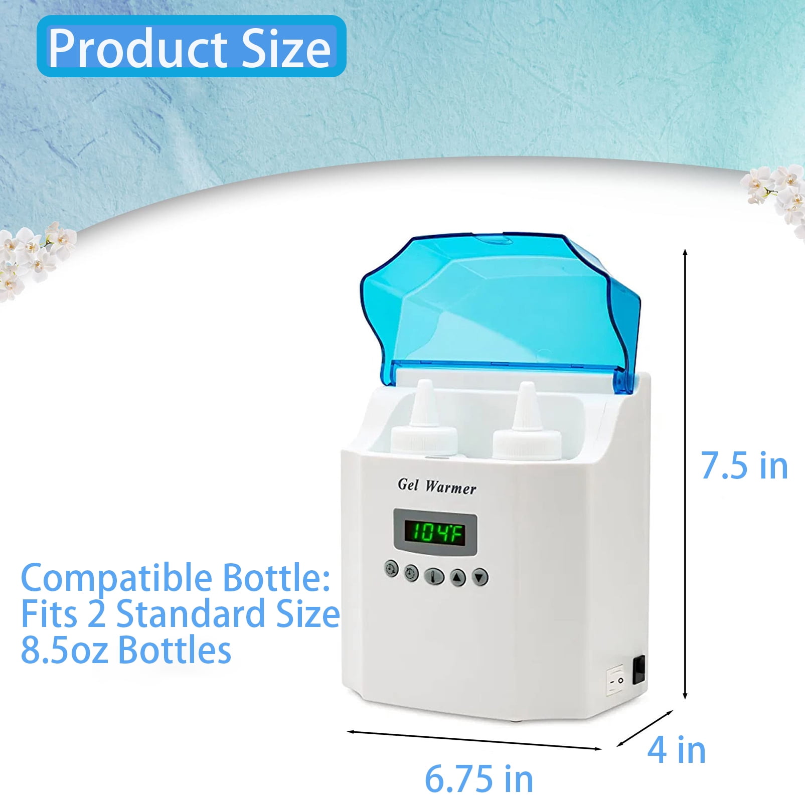 2-Bottle Gel Warmer with Precision Digital Display, Built in Timer, Heater for Massage Cream, Baby Lotion, & Oils, Wall Mountable & Freestanding Option, Adjustable Temperature, for Home & Spa