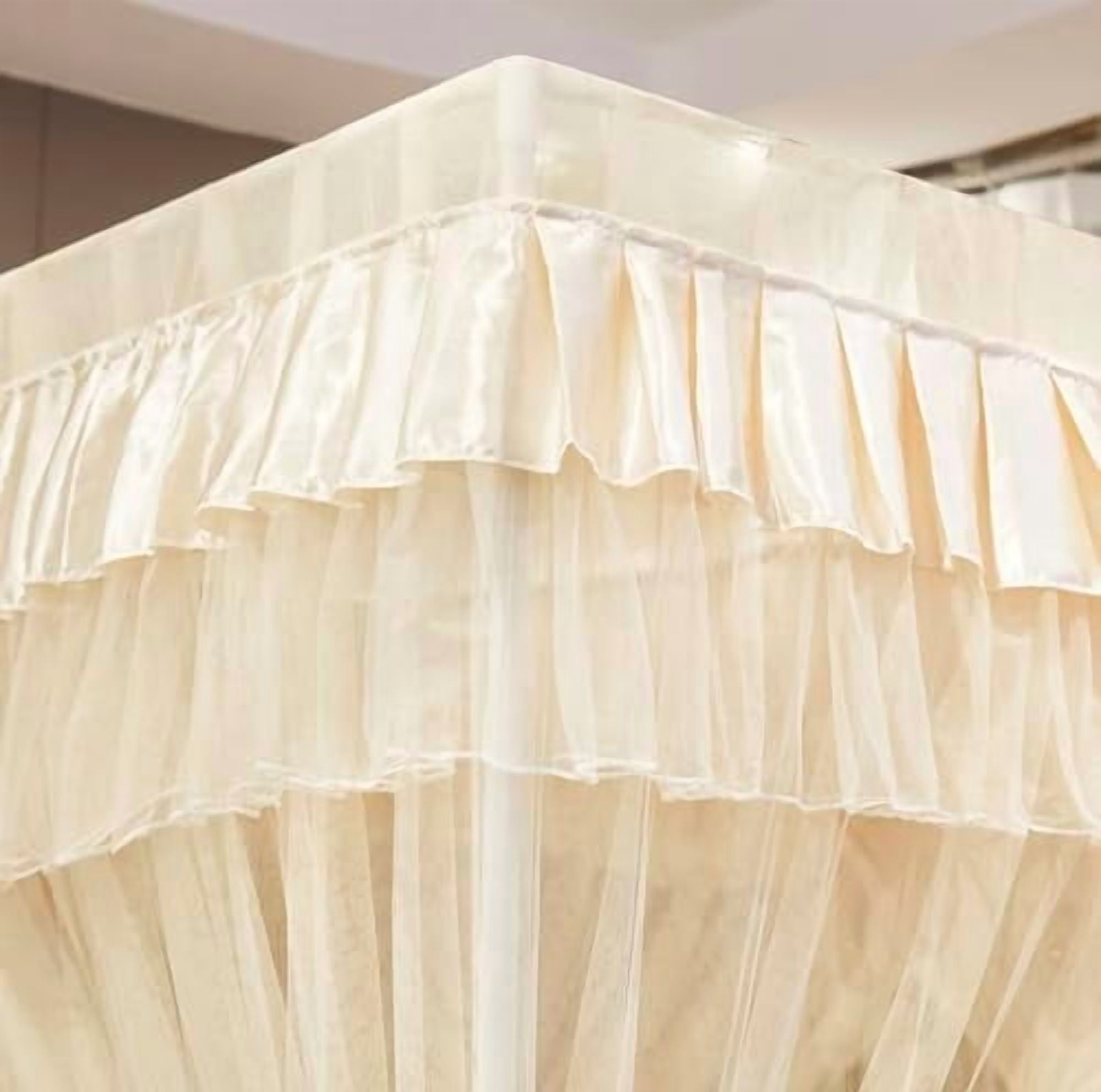 Canopy Bed Curtains Twin Sizes,Bed Canopy for Girls Royal Luxurious Cozy Bed Drapes Girls Room Decor(Ivory,Twin)