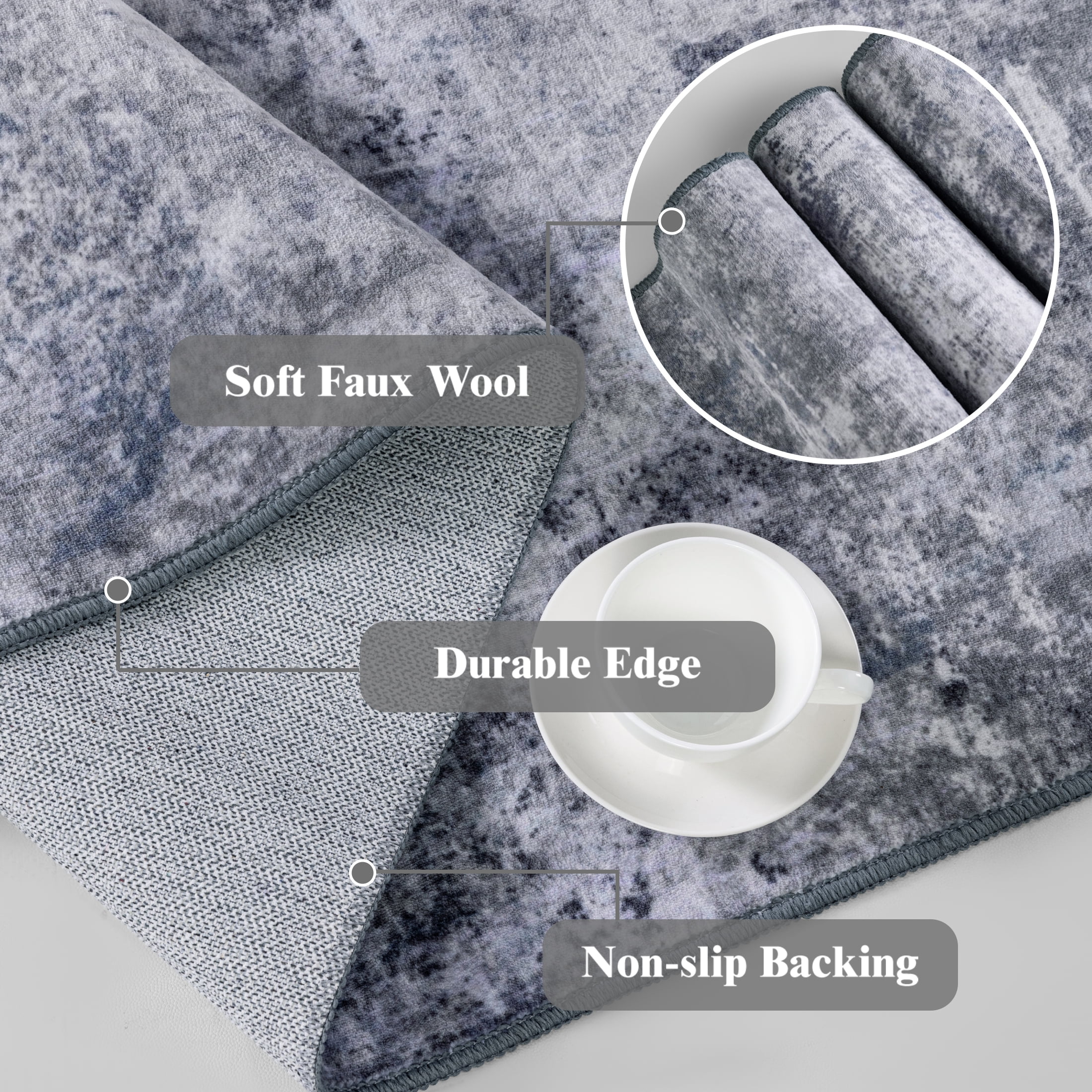 SONORO KATE 2'x6' Runner Rugs for Hallway, Machine Washable Oriental Vintage Non Slip Soft Indoor Area Carpet, Gray/Blue/Purple